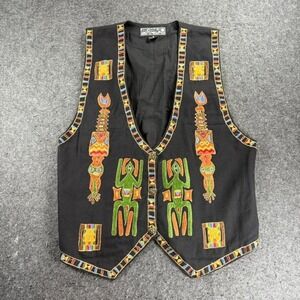 Vintage AGAPO Against All Possible Odds Embroidered Vest Boho Tribal Aztec M